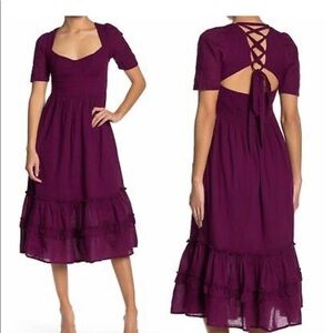 Free People Magenta Lace Up Back Midi Dress